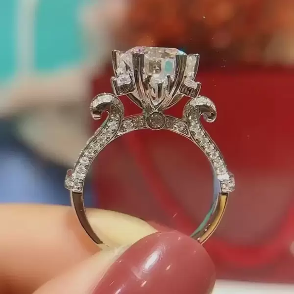 Flower Design 1.5 ct Brilliant Round Diamond Sterling Silver Engagement Ring