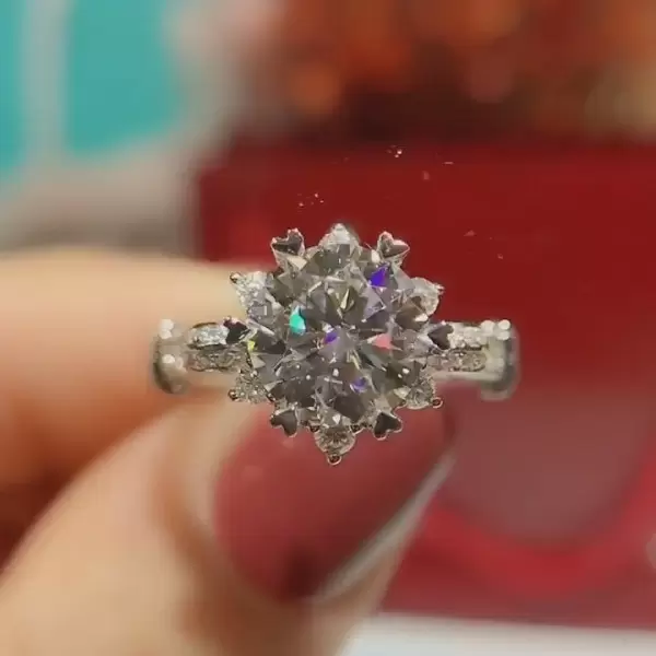 Flower Design 1.5 ct Brilliant Round Diamond Sterling Silver Engagement Ring