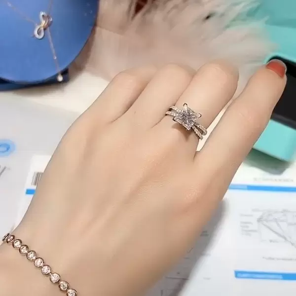Handmade 2 CT Split Shank  Princess Cut Lab-created Gemstone Engagement Ring