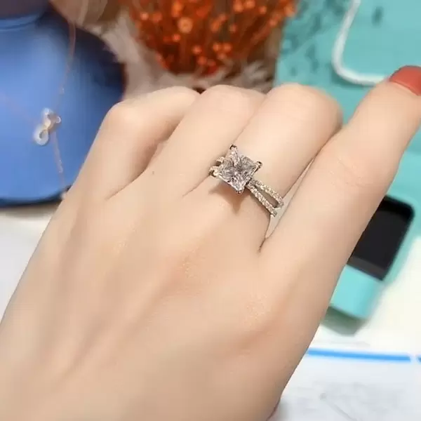 Handmade 2 CT Split Shank  Princess Cut Lab-created Gemstone Engagement Ring