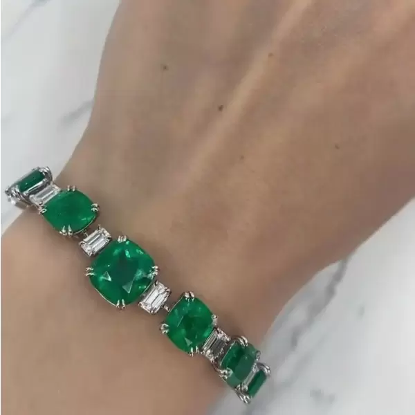 Cushion Cut Emerald Bracelet Wrist Chain