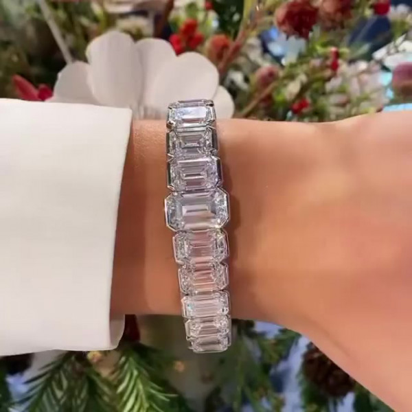 55ctw Emerald Cut White Sapphire Tennis Bracelet