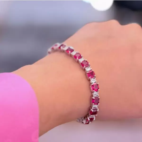 Cushion Cut Ruby & White Sapphire Bracelet