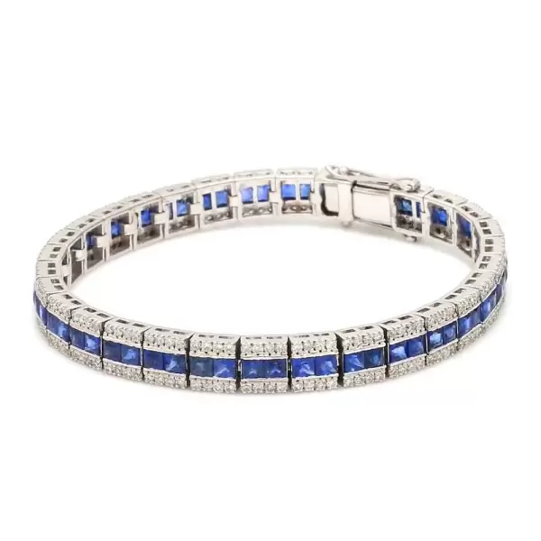 10ctw Princess Cut Blue Sapphire Tennis Bracelet