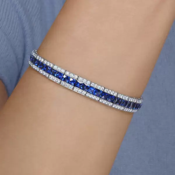 10ctw Princess Cut Blue Sapphire Tennis Bracelet