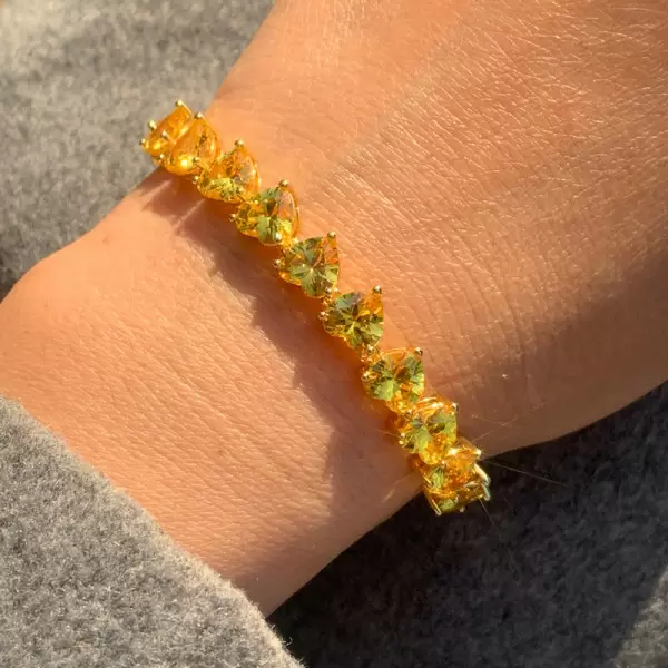 16ctw Heart Cut Yellow Sapphire Tennis Bracelet in Gold Tone