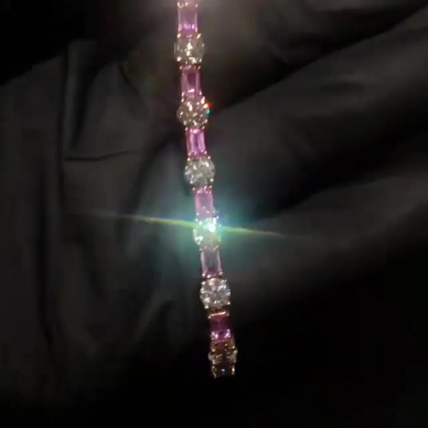 Emerald&Round Cut White&Pink Sapphire Wrist Bracelet