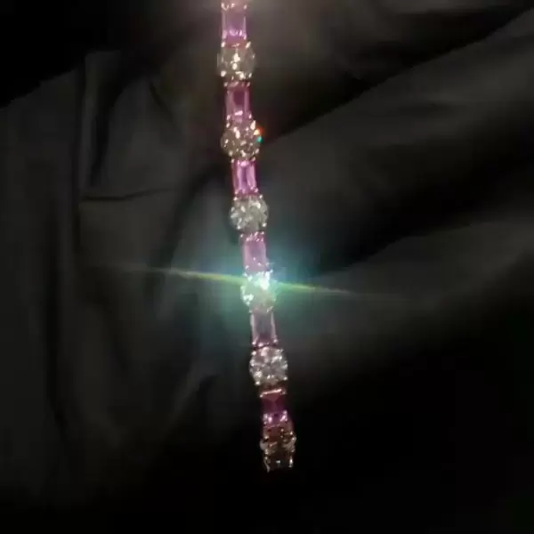 Emerald&Round Cut White&Pink Sapphire Wrist Bracelet