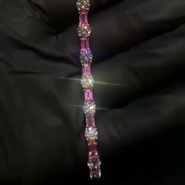 Emerald&Round Cut White&Pink Sapphire Wrist Bracelet