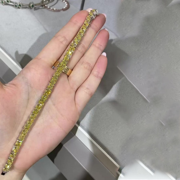 50ctw Princess Cut Fancy Yellow Sapphire Bracelet in Gold