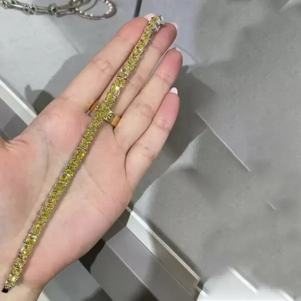 50ctw Princess Cut Fancy Yellow Sapphire Bracelet in Gold