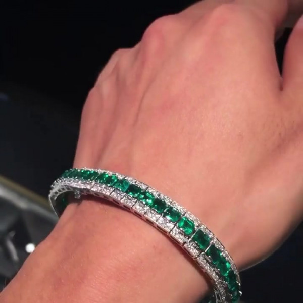 Round Cushion Cut White Green Sapphire Bracelet SayaBling