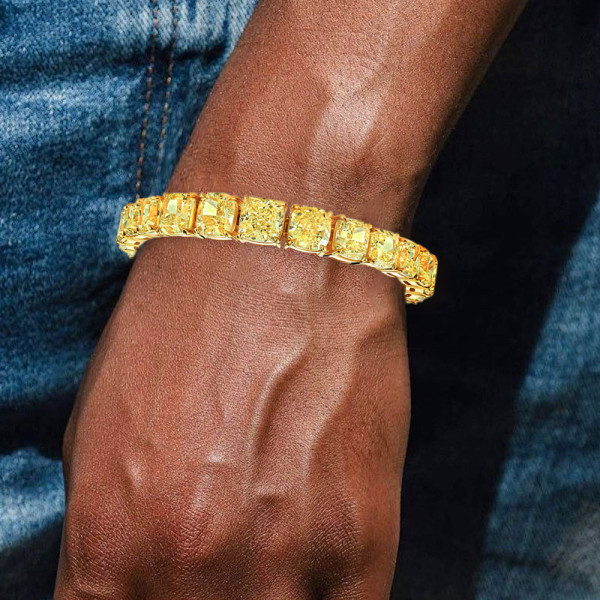 74ctw Cushion Cut Yellow Sapphire Bracelet in Gold