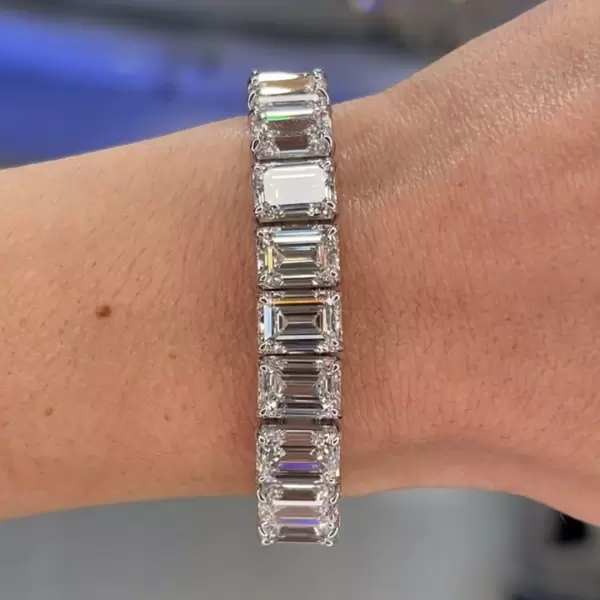 60ctw Emerald Cut White Sapphire Tennis Bracelet
