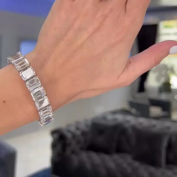 60ctw Emerald Cut White Sapphire Tennis Bracelet