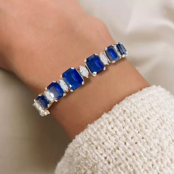 40ctw Emerald Cut Blue Sapphire Tennis Bracelet