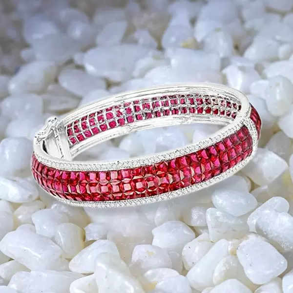 22ctw Invisible Setting Princess Cut Ruby Bangle Bracelet