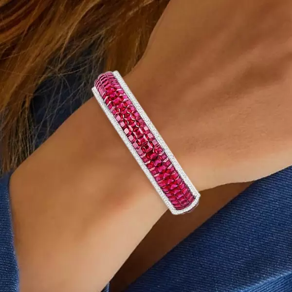 22ctw Invisible Setting Princess Cut Ruby Bangle Bracelet