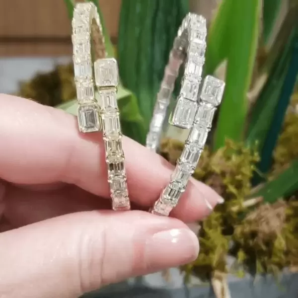 Emerald Cut White Sapphire Open Bracelet