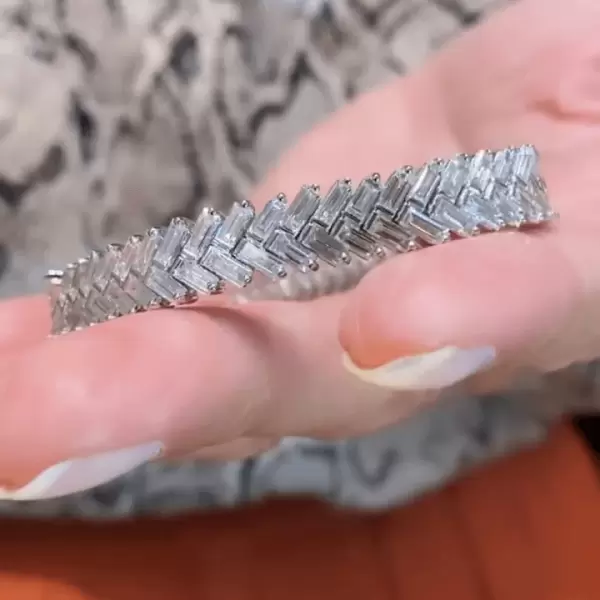 Baguette Cut White Sapphire Bracelet Wrist Chain