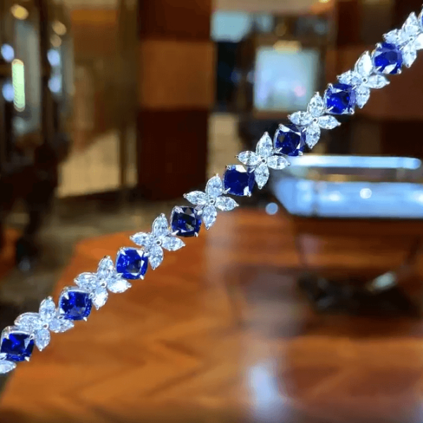 21.04ct Cushion & Marquise Cut Sapphire Floral Bracelet 