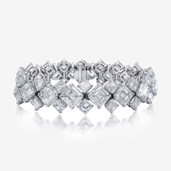 43.7ctw Asscher Cut White Sapphire Bracelet