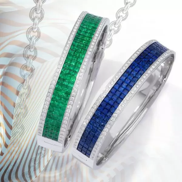 Princess Cut Emerald/ Blue Sapphire Bangle Bracelet