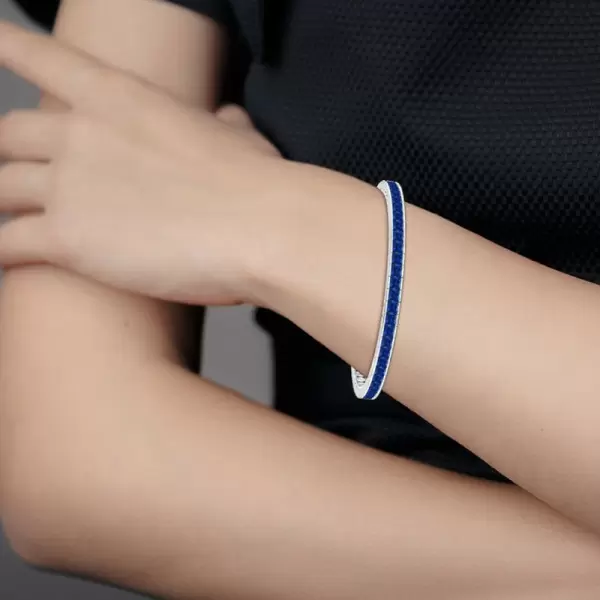 22.5ctw Princess Cut Blue Sapphire Tennis Bracelet
