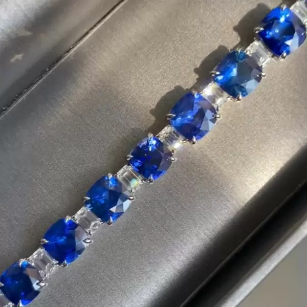 29.7ctw 7MM Cushion Cut Sapphire Tennis Bracelet