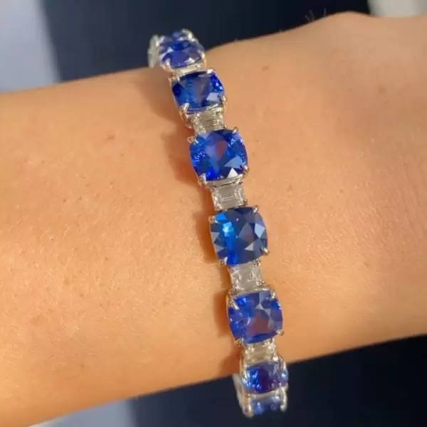 29.7ctw 7MM Cushion Cut Sapphire Tennis Bracelet