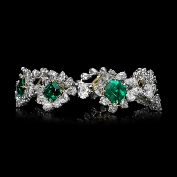 32ctw Princess cut Emerald Two Tone Flower Bracelet