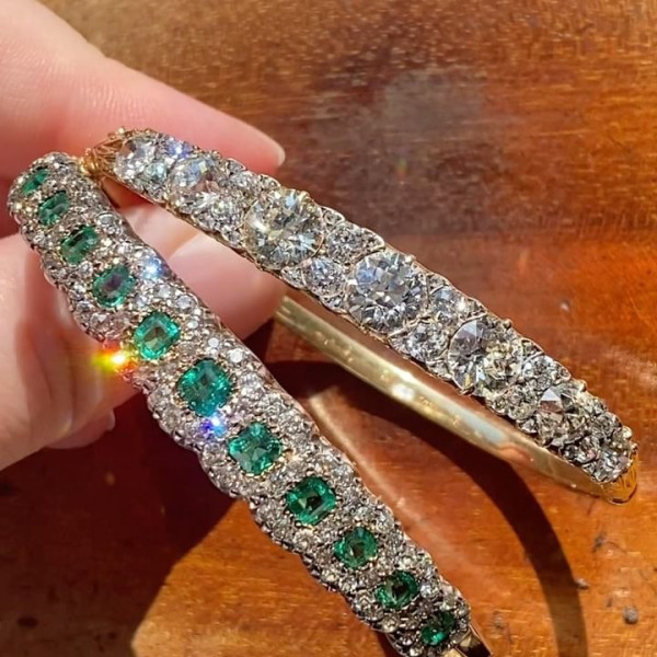 20ctw Halo Princess Cut Emerald Bangle Bracelet in Gold Tone