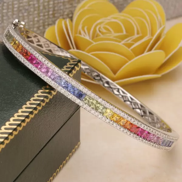14ctw Rainbow Sapphire Tennis Bangle Bracelet