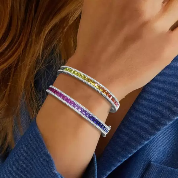 14ctw Rainbow Sapphire Tennis Bangle Bracelet | SayaBling