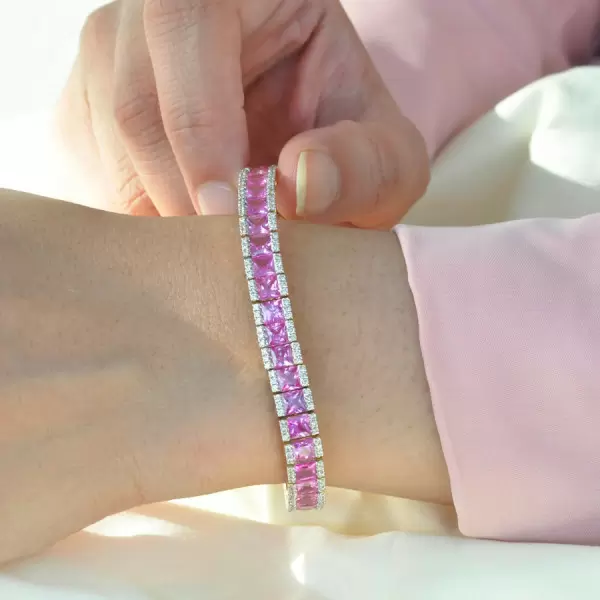16CTW Princess Cut Pink Sapphire Tennis Bracelet