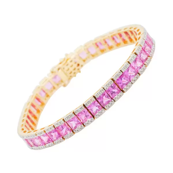 16CTW Princess Cut Pink Sapphire Tennis Bracelet