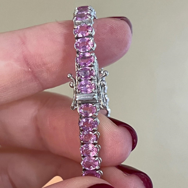 12CTW Oval Cut Pink Sapphire Tennis Bracelet