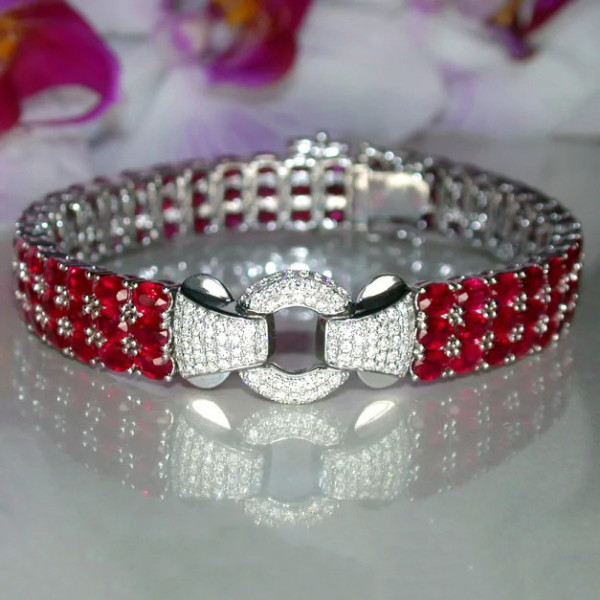 33ctw Ruby Three Row Bracelet