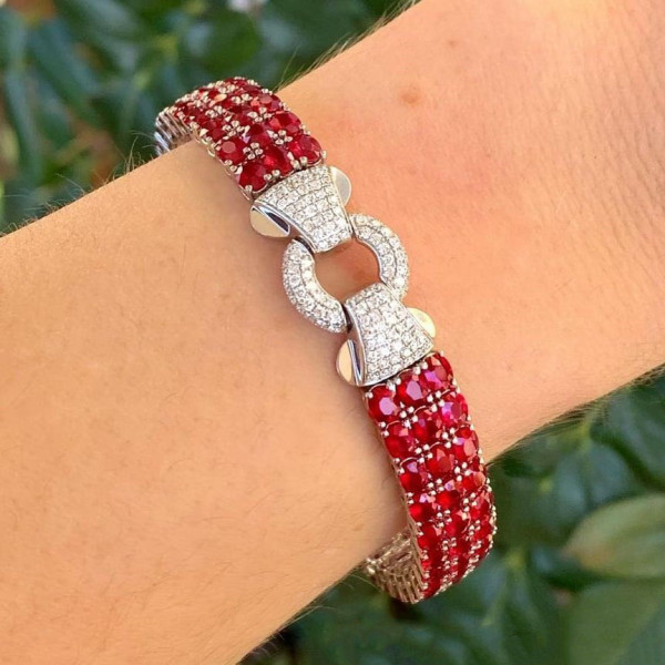 33ctw Ruby Three Row Bracelet