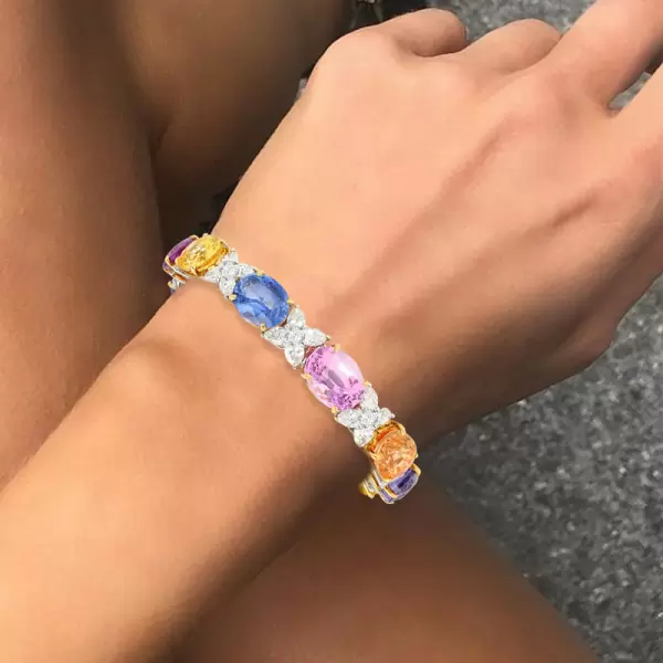 30ctw Oval Cut Multi-Color Sapphire Statement Bracelet