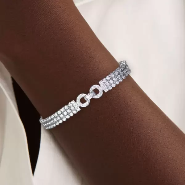 Bezal-Set Round Cut White Sapphire Statement Bracelet