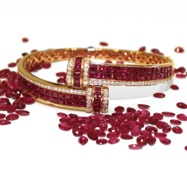 8.5ctw Princess Cut Ruby Bypass Bangle