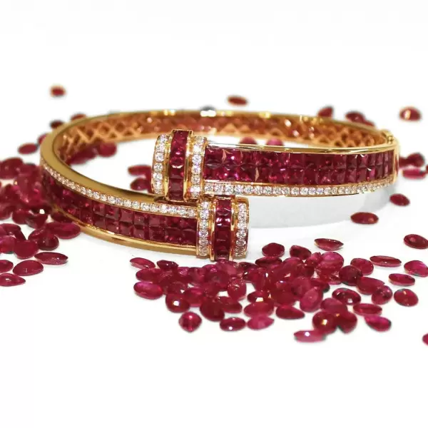8.5ctw Princess Cut Ruby Bypass Bangle