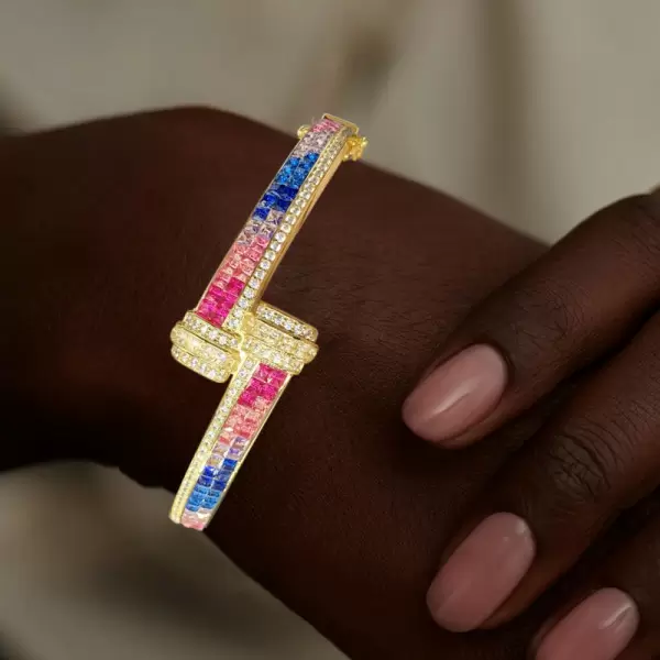 8.5ctw Princess Cut Rainbow Sapphire Bypass Bangle
