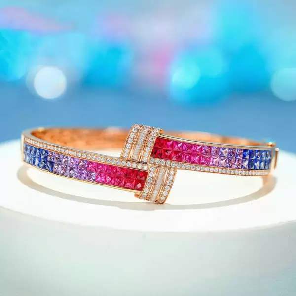 8.5ctw Princess Cut Rainbow Sapphire Bypass Bangle
