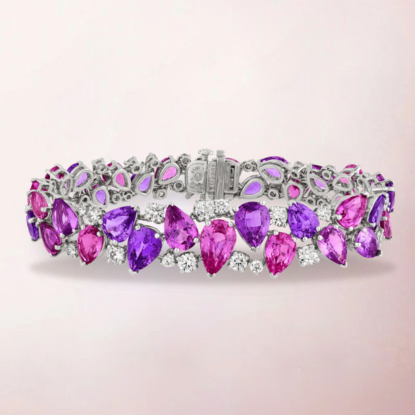 46ctw Pear Cut Amethyst and Ruby Statement Bracelet