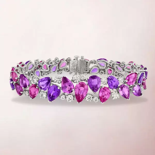 46ctw Pear Cut Amethyst and Ruby Statement Bracelet