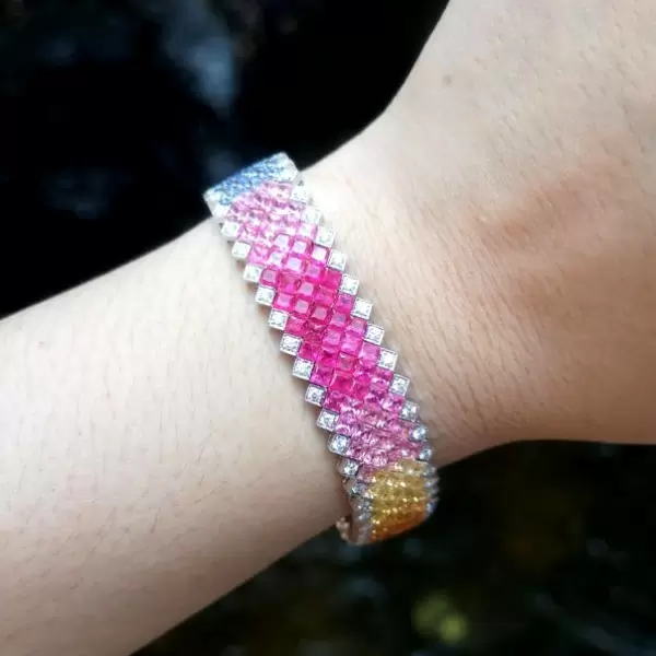 38ctw Multicolor Sapphire Five-Row Rainbow Bracelet