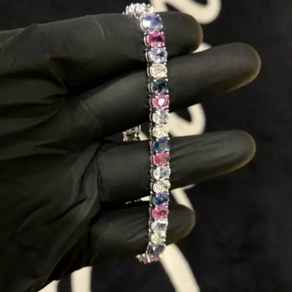 22ctw Oval Cut Multicolor Sapphire Tennis Bracelet
