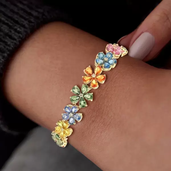 26ctw Pear Cut Multicolor Sapphire Flower Bracelet
